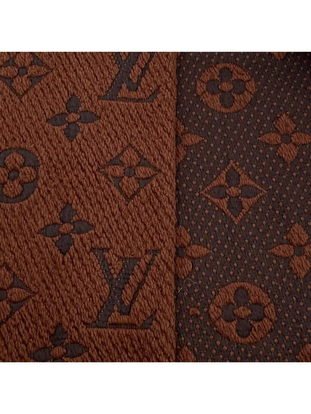 Louis Vuitton Red Brown Logo Jacquard Wool Fringe Scarf
